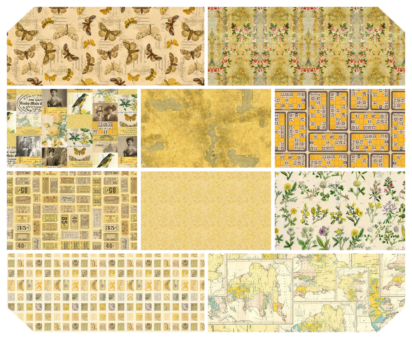 Eclectic Elements Palette: Yellow Half Yard Bundle (10 pcs) by Tim Holtz for FreeSpirit