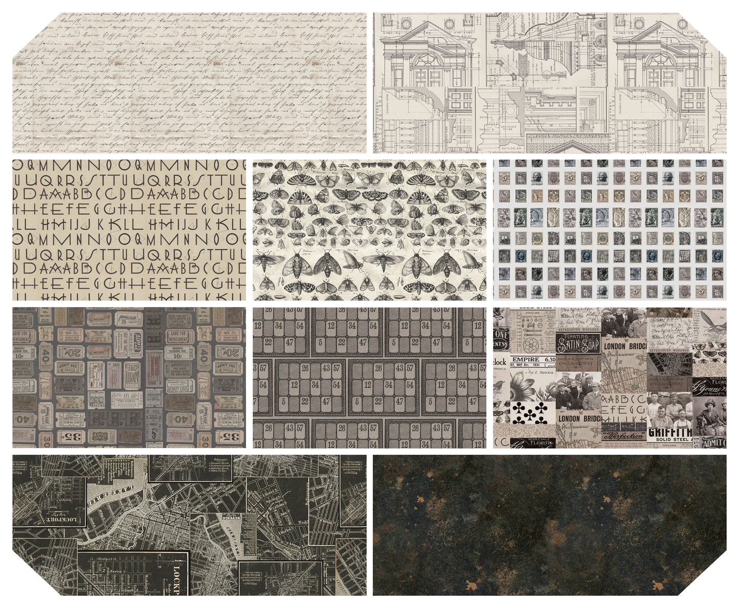 Eclectic Elements Palette: Charcoal Half Yard Bundle (10 pcs) by Tim Holtz for FreeSpirit