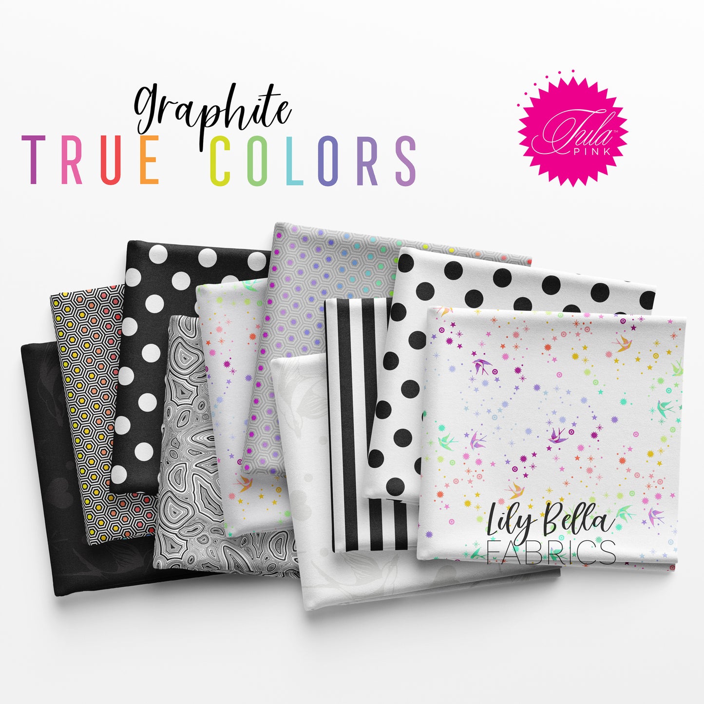 True Colors - Graphite Fat Quarter Bundle (10 pcs) by Tula Pink for FreeSpirit