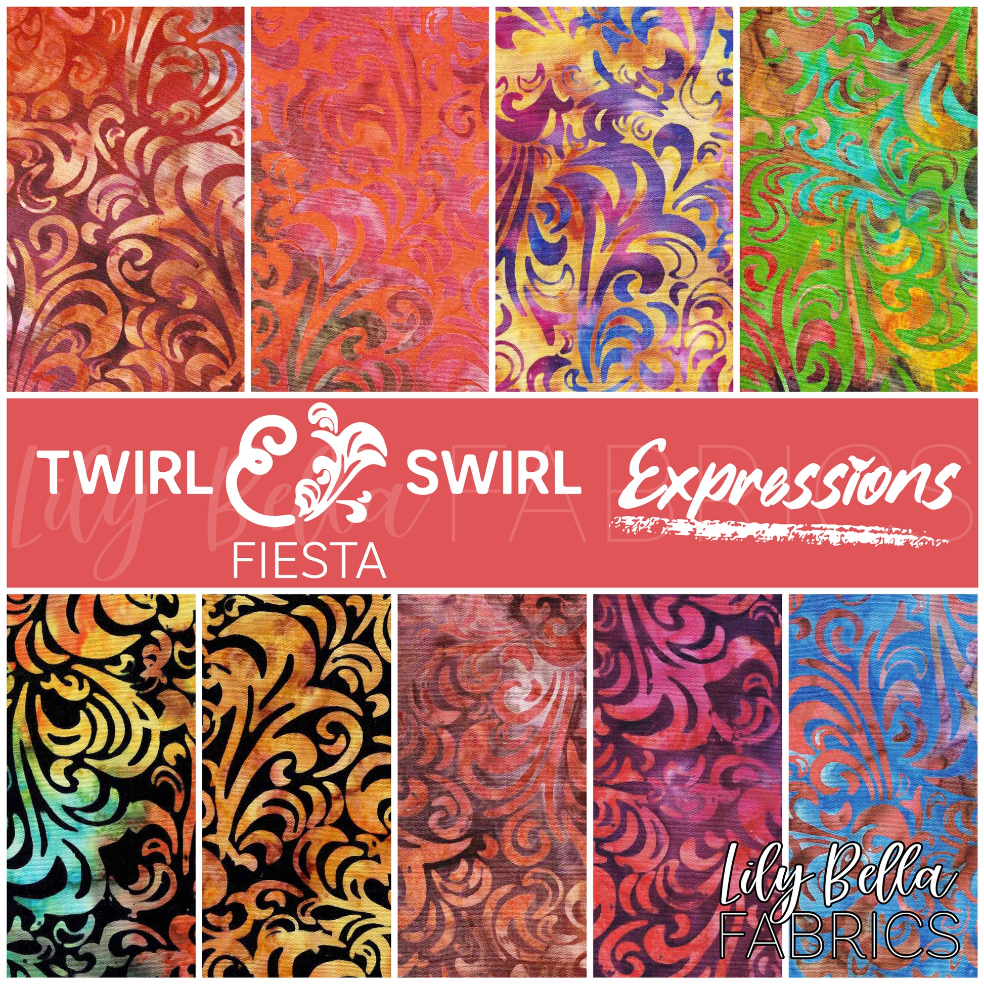 Twirl and Swirl Elementals Fiesta Expressions Batiks Fat Quarter Bundle (9 pieces) for Riley Blake Designs (FQ-21901C-9)