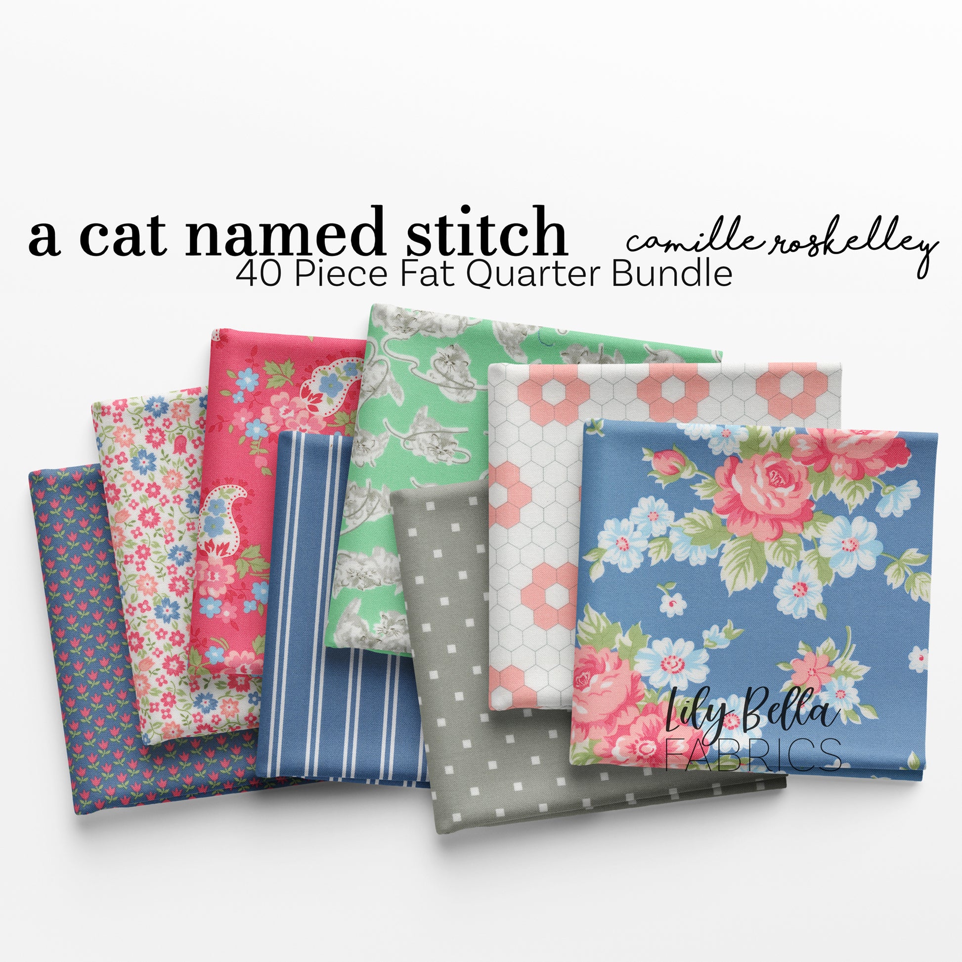 A Cat Named Stitch Fat Quarter Bundle (40 pieces) by Camille Roskelley for Moda (55340AB)