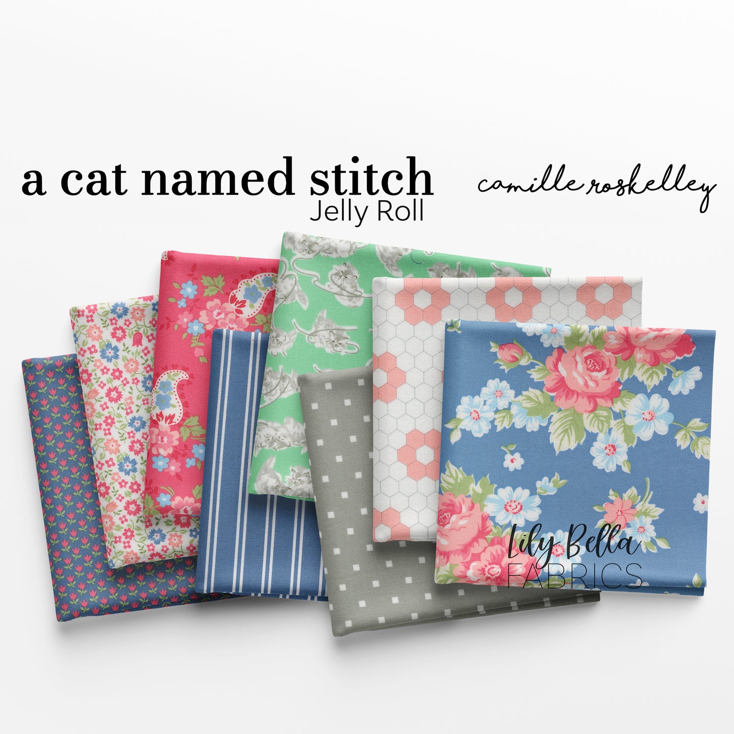 A Cat Named Stitch Jelly Roll (40 pieces) by Camille Roskelley for Moda (55340JR)