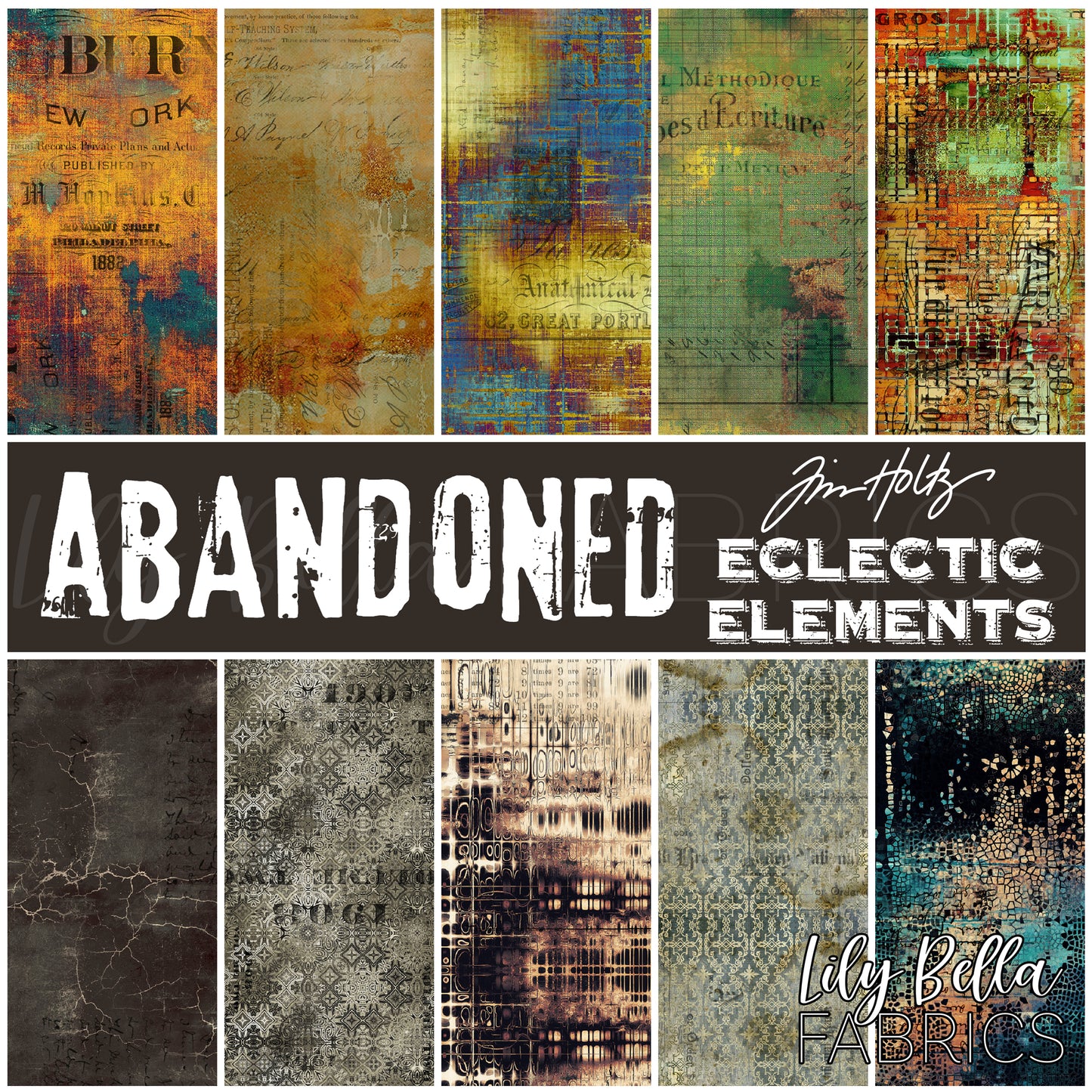 Abandoned Fat Eighth Bundle (10 pieces) by Tim Holtz Eclectic Elements for FreeSpirit (TH.ABANDONED.10FE)