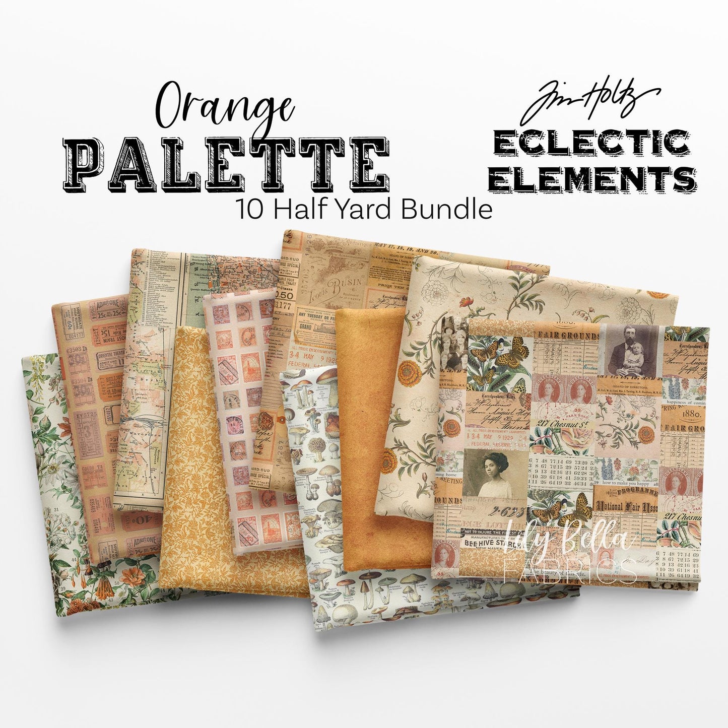 Eclectic Elements Palette: Orange Half Yard Bundle (10 pcs) by Tim Holtz for FreeSpirit