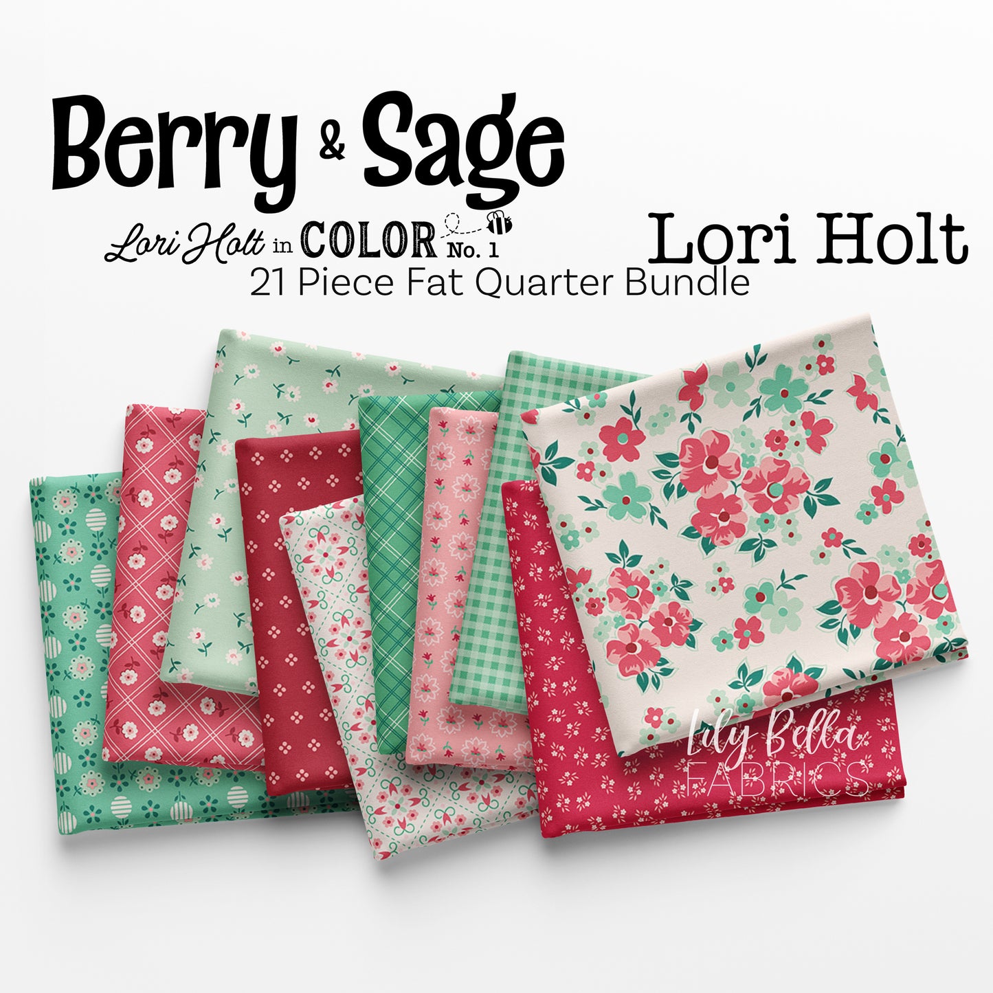 Berry and Sage Fat Quarter Bundle (21 pieces) by Lori Holt for Riley Blake Designs (FQ-17380-21)