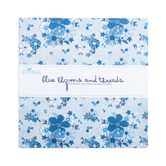 Blue Blooms and Threads 10 Inch Stacker (42 pieces) by Christopher Thompson for Riley Blake Designs (10-17120-42)