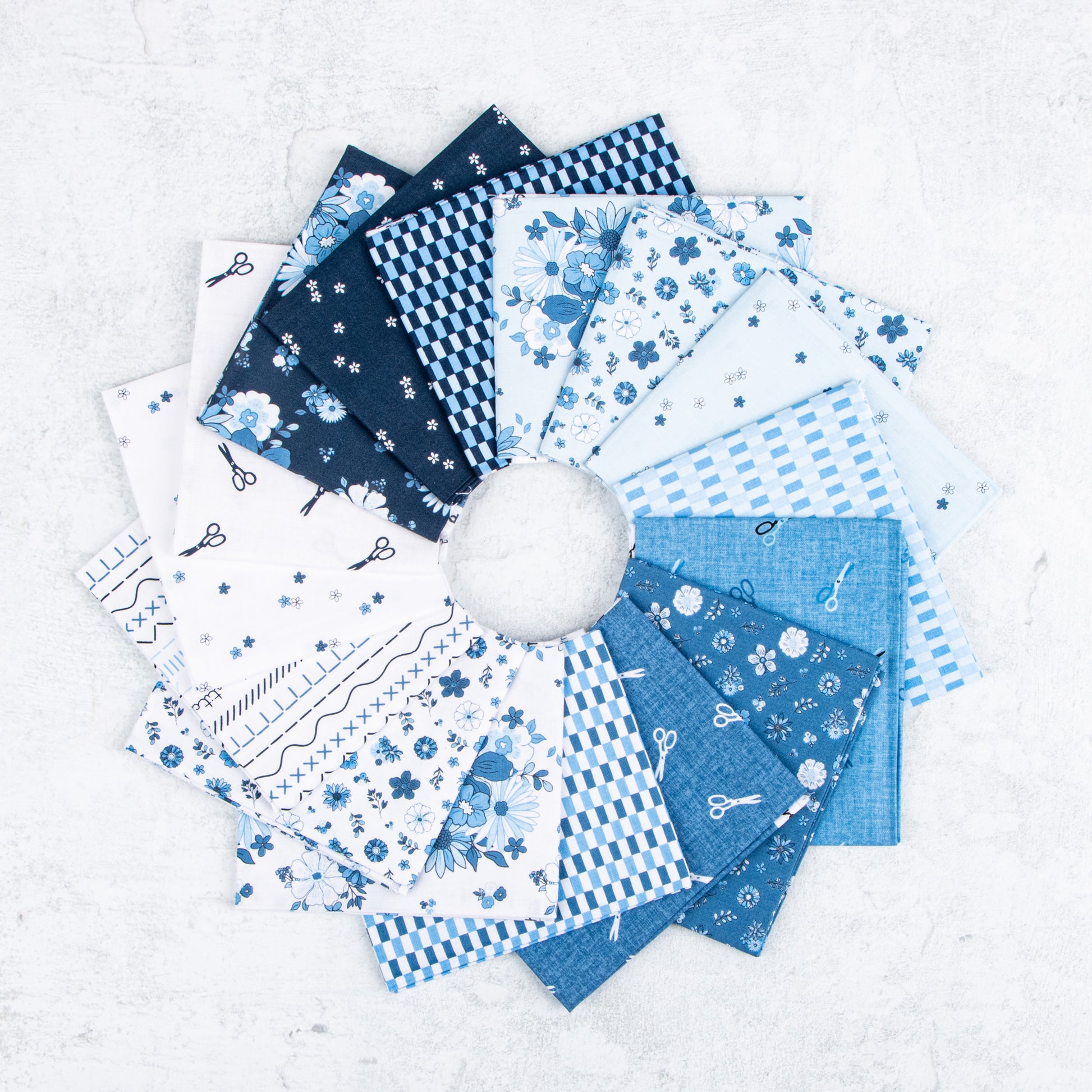 Blue Blooms and Threads Fabric Collection by Christopher Thompson for Riley Blake Designs at Lily Bella Fabrics