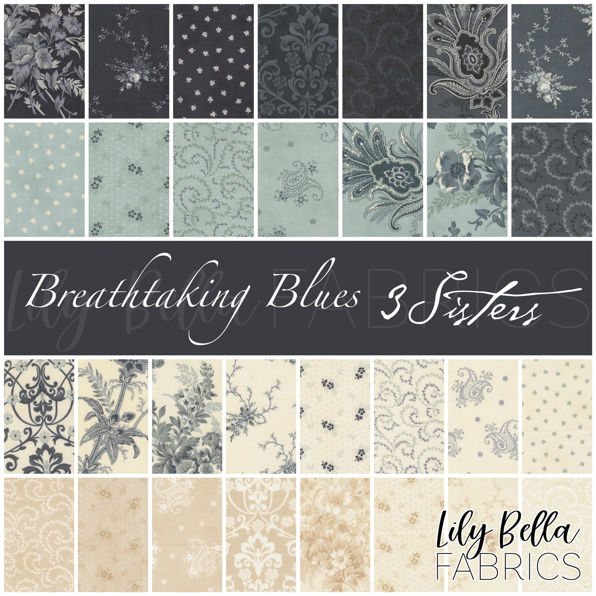 Breathtaking Blues Fabric Collection by 3 Sisters for Moda at Lily Bella Fabrics