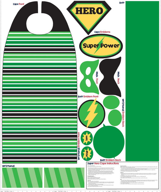 Cape Panel in Green - Super Hero by My Mind's Eye and The RBD Designers for Riley Blake