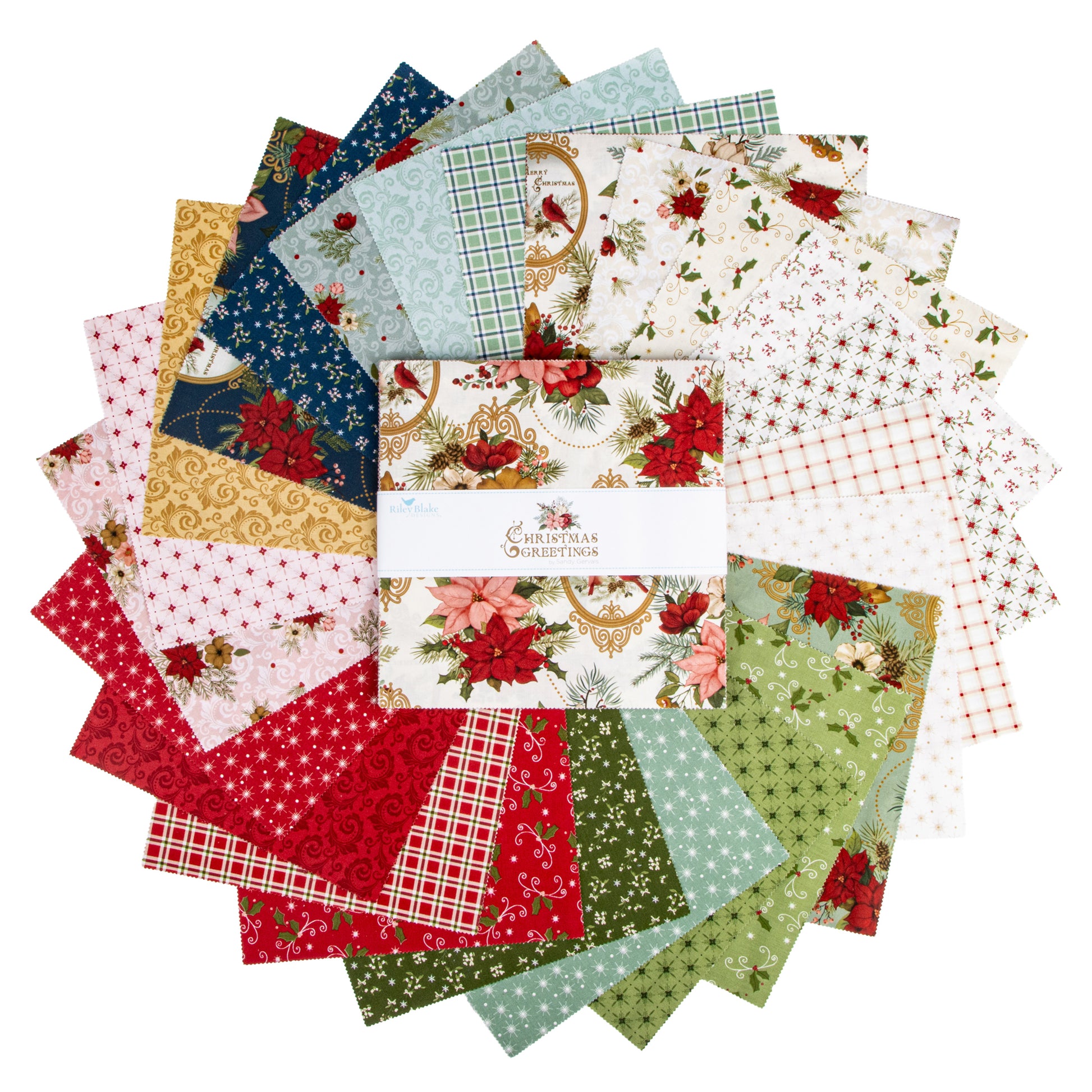 Christmas Greetings 10 Inch Stacker (42 pieces) by Sandy Gervais for Riley Blake Designs (10-17660-42)