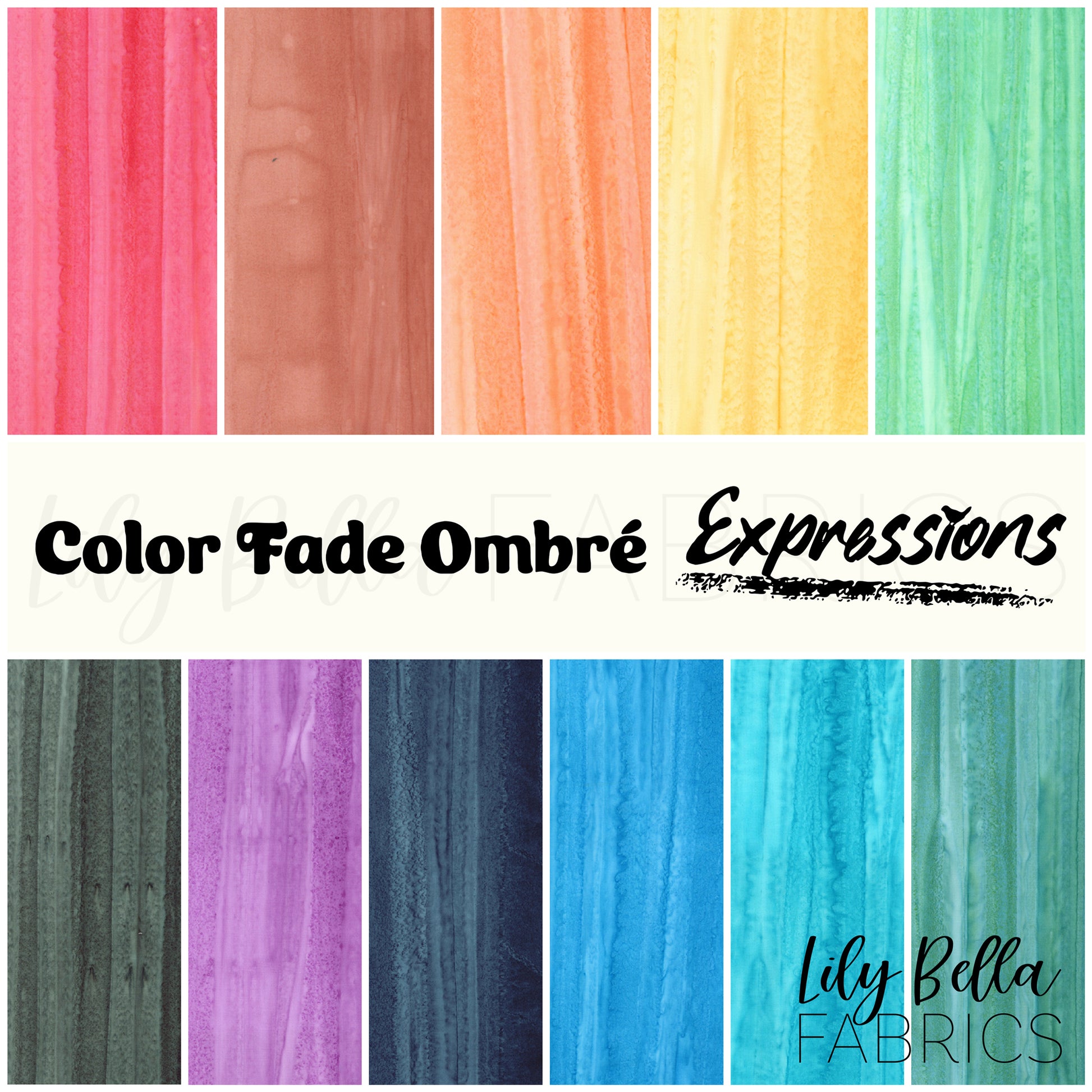 Color Fade Ombre Elementals Expressions Batiks Fat Quarter Bundle (11 pieces) by Riley Blake Designs (FQ-21201-11)