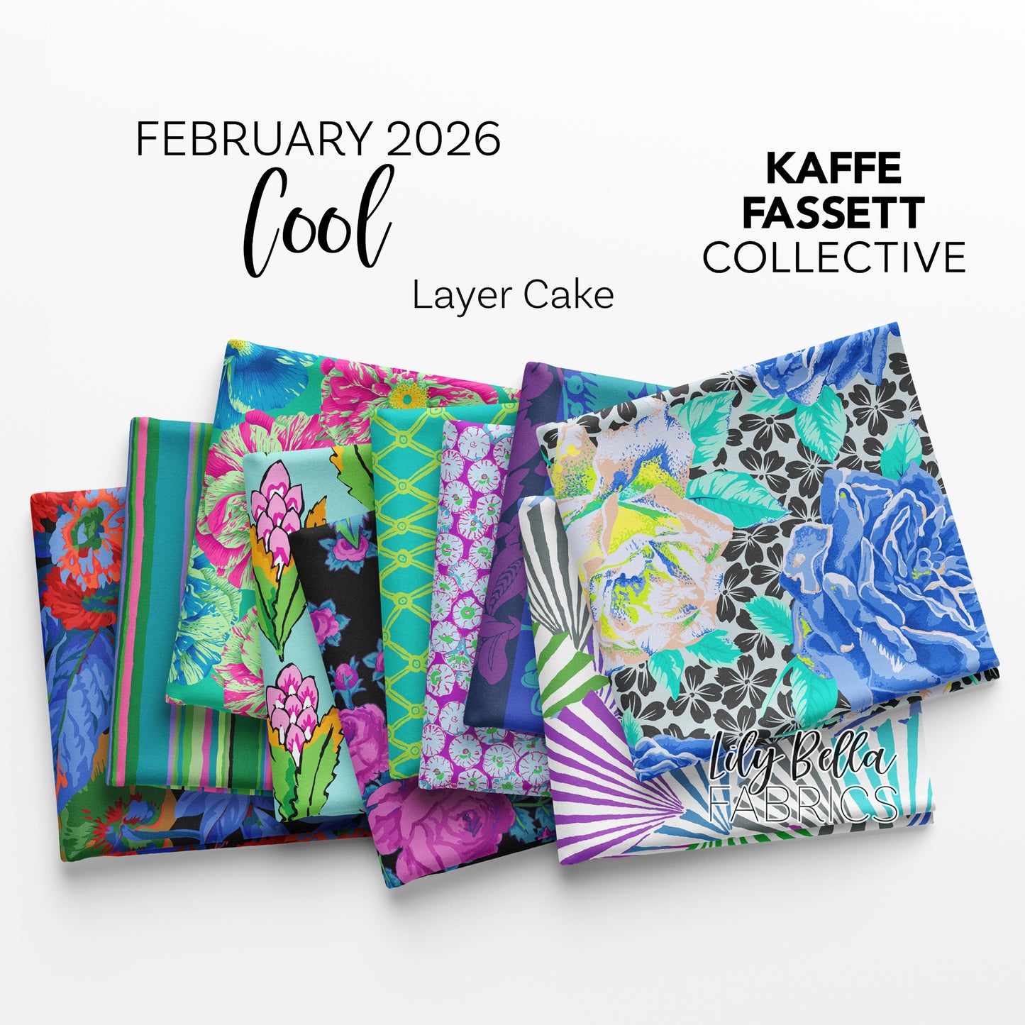 Cool - February 2026 10 Inch Charm Pack (42 pieces) by Kaffe Fassett Collective for FreeSpirit (FB610GP.FEB26COOL)