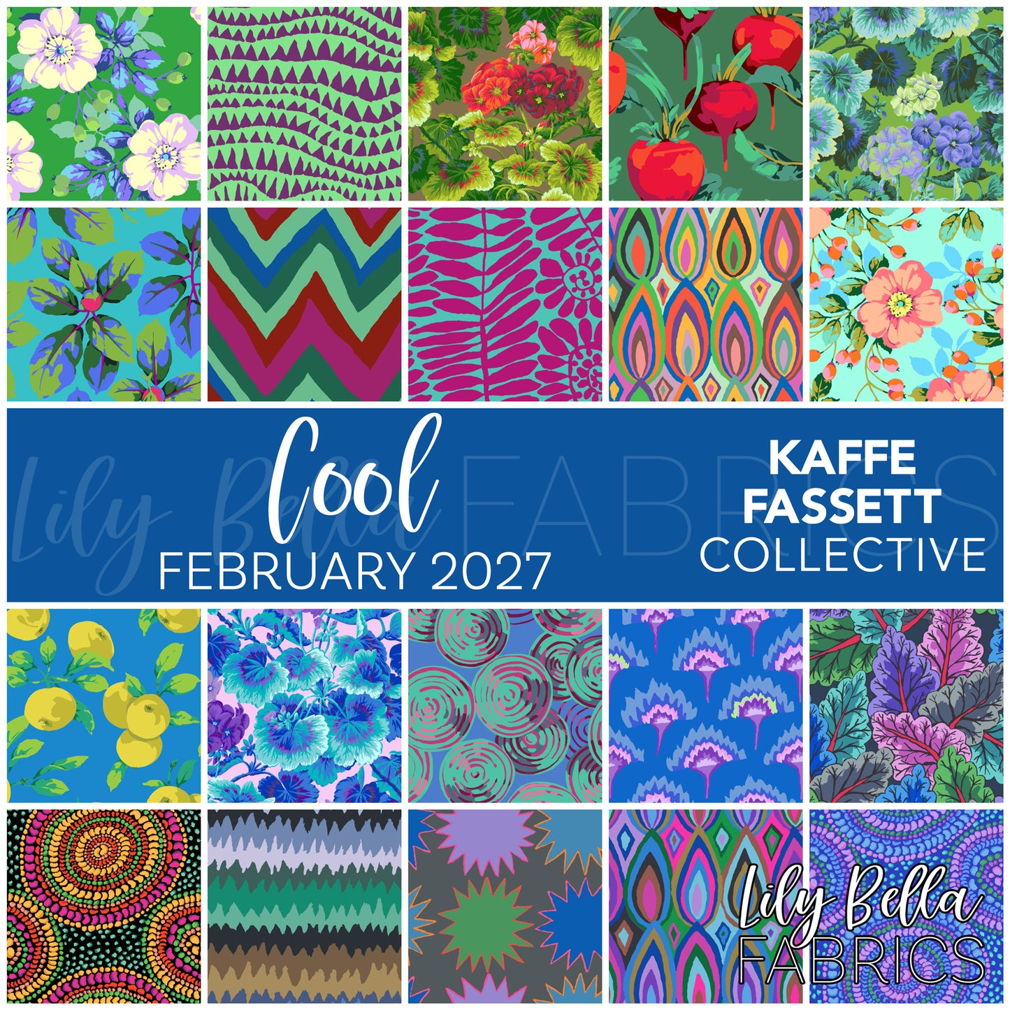 Cool - February 2027 Fabric Collection by Kaffe Fassett Collective for FreeSpirit Fabrics at Lily Bella Fabrics