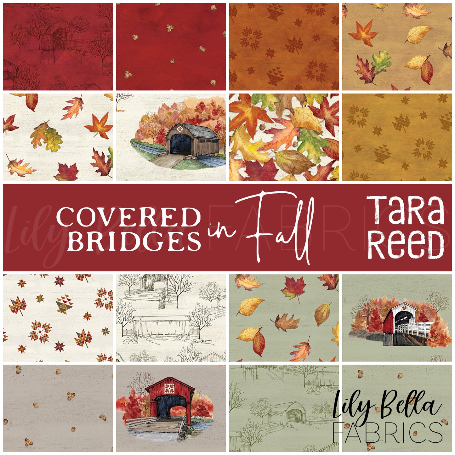 Covered Bridges in Fall Fat Quarter Bundle (16 pieces) by Tara Reed for Riley Blake Designs (FQ-16210-16)