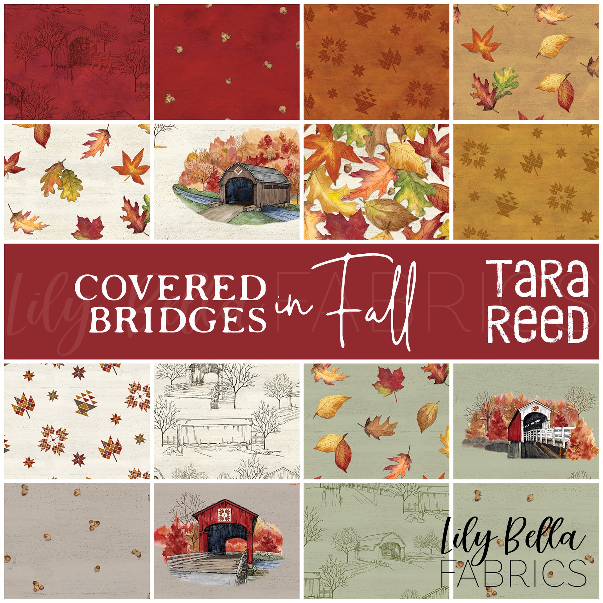 Covered Bridges in Fall Fat Quarter Bundle (16 pieces) by Tara Reed for Riley Blake Designs (FQ-16210-16)