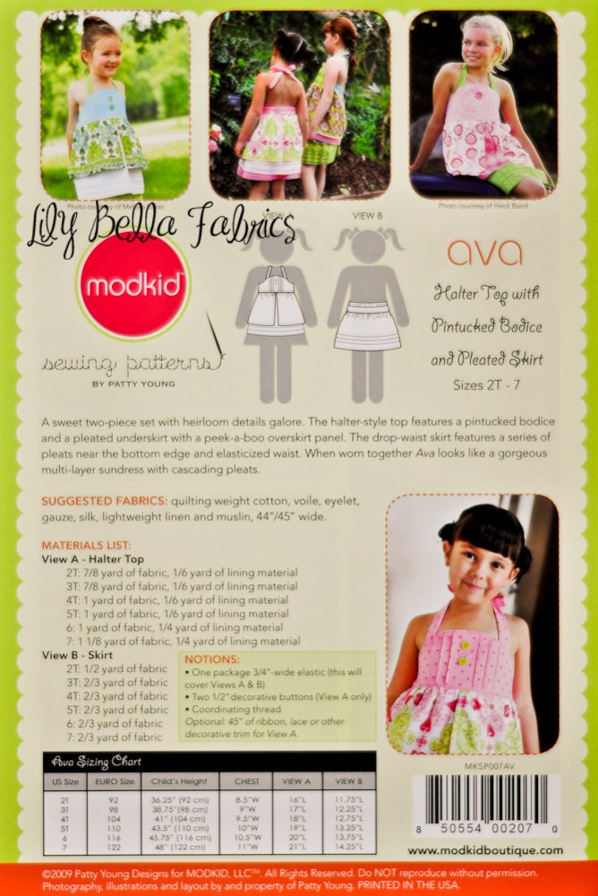 Ava Halter Top with Pintucked Bodice and Pleated Skirt - Sewing Pattern - Modkid by Patty Young