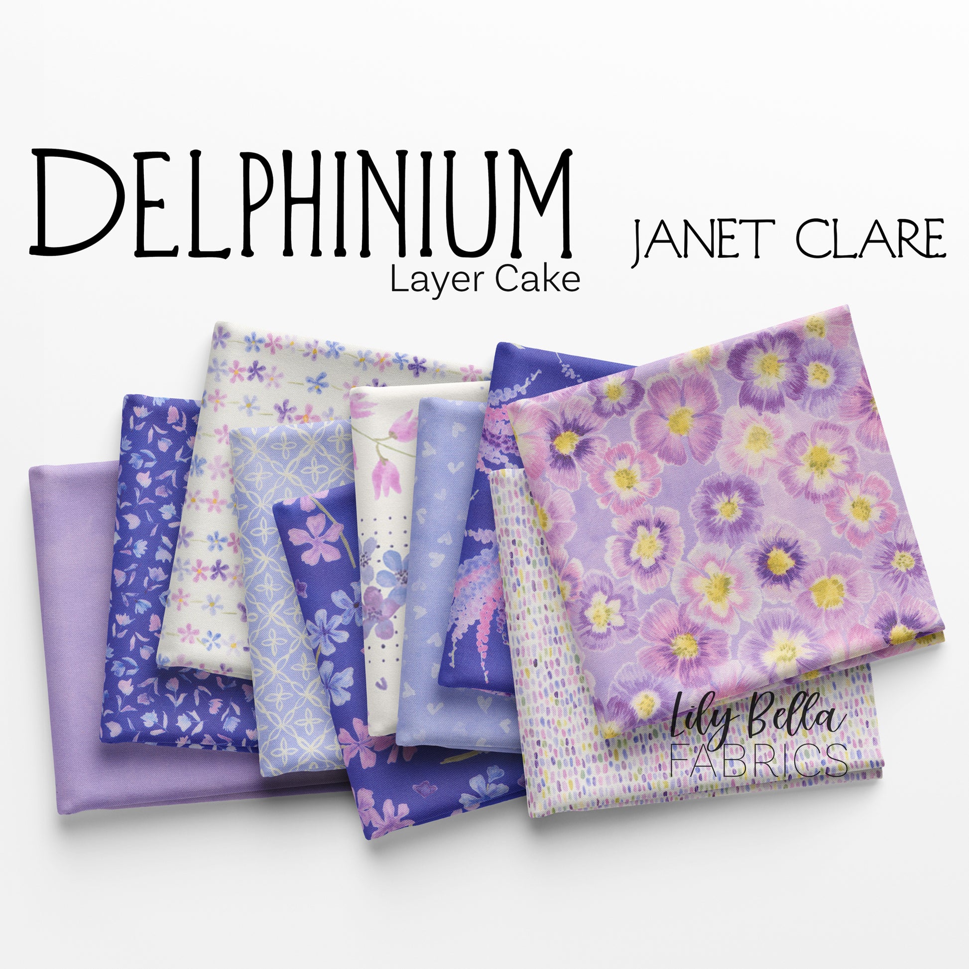 Delphinium Layer Cake (42 pieces) by Janet Clare for Moda (24650LC)