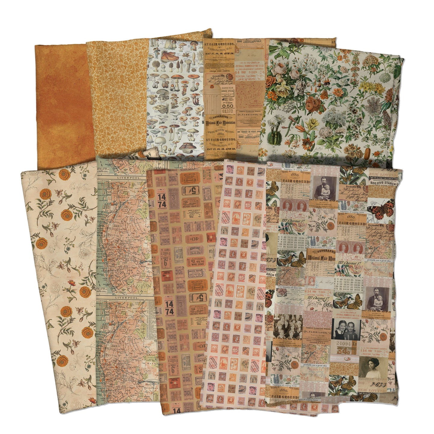 Eclectic Elements Palette: Orange Fat Quarter Bundle (10 pcs) by Tim Holtz for FreeSpirit