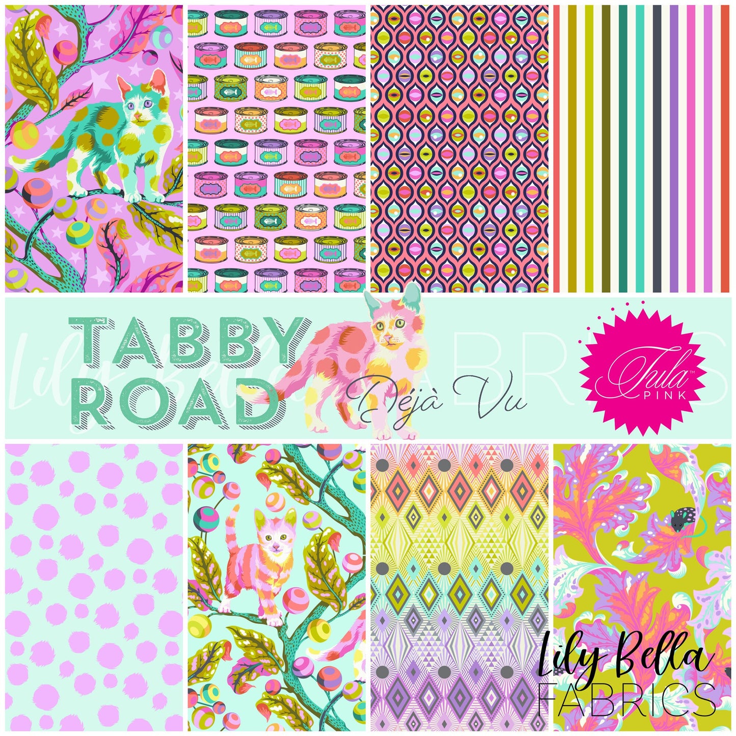 Tabby Road Déjà Vu Fat Quarter Bundle (8 pcs) by Tula Pink for FreeSpirit