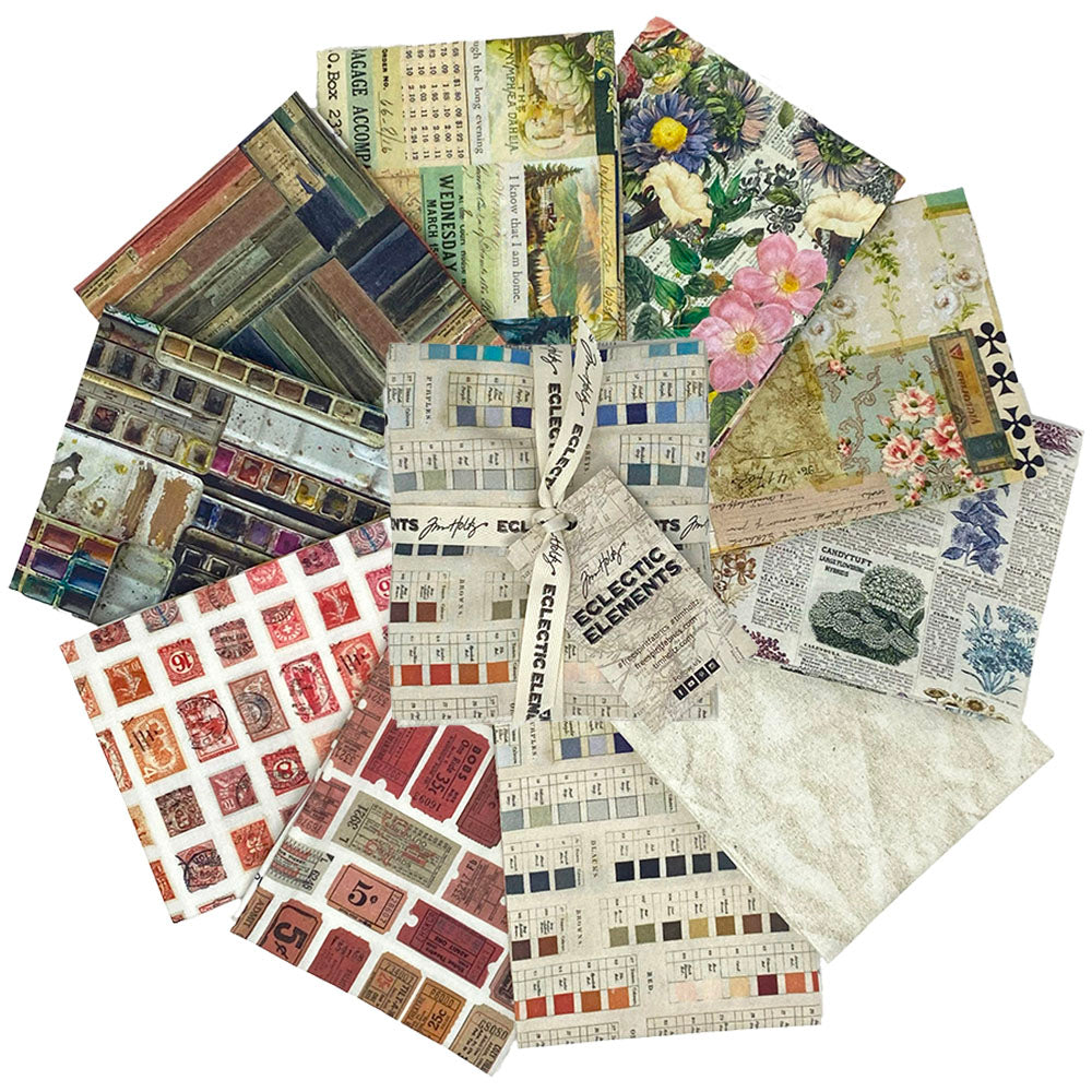 Eclectic Elements Palette: Multi Fat Quarter Bundle (10 pieces) by Tim Holtz Eclectic Elements for FreeSpirit (FB4FQTH.MULTI)