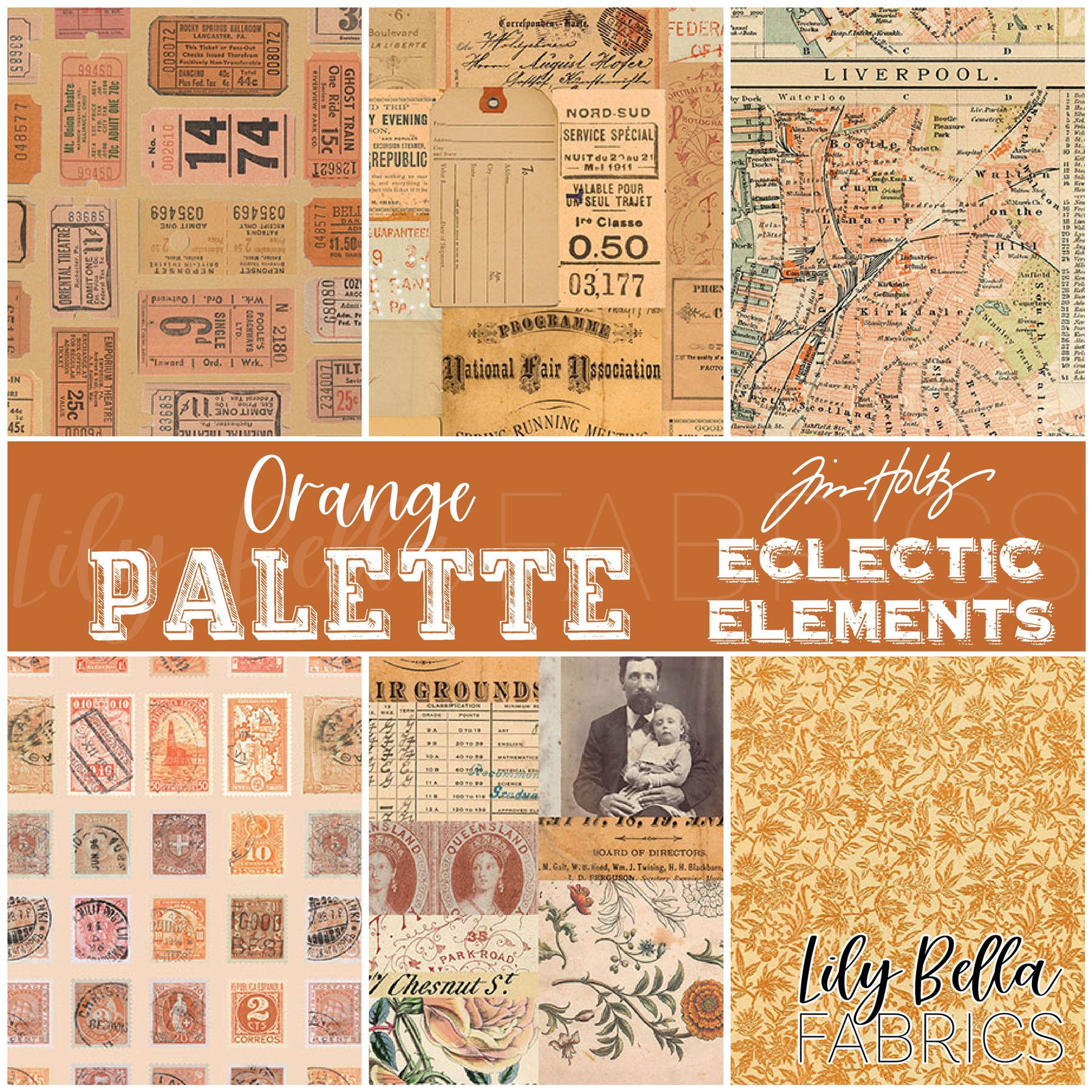 Eclectic Elements Palette: Orange Fabric Collection by Tim Holtz for FreeSpirit at Lily Bella Fabrics
