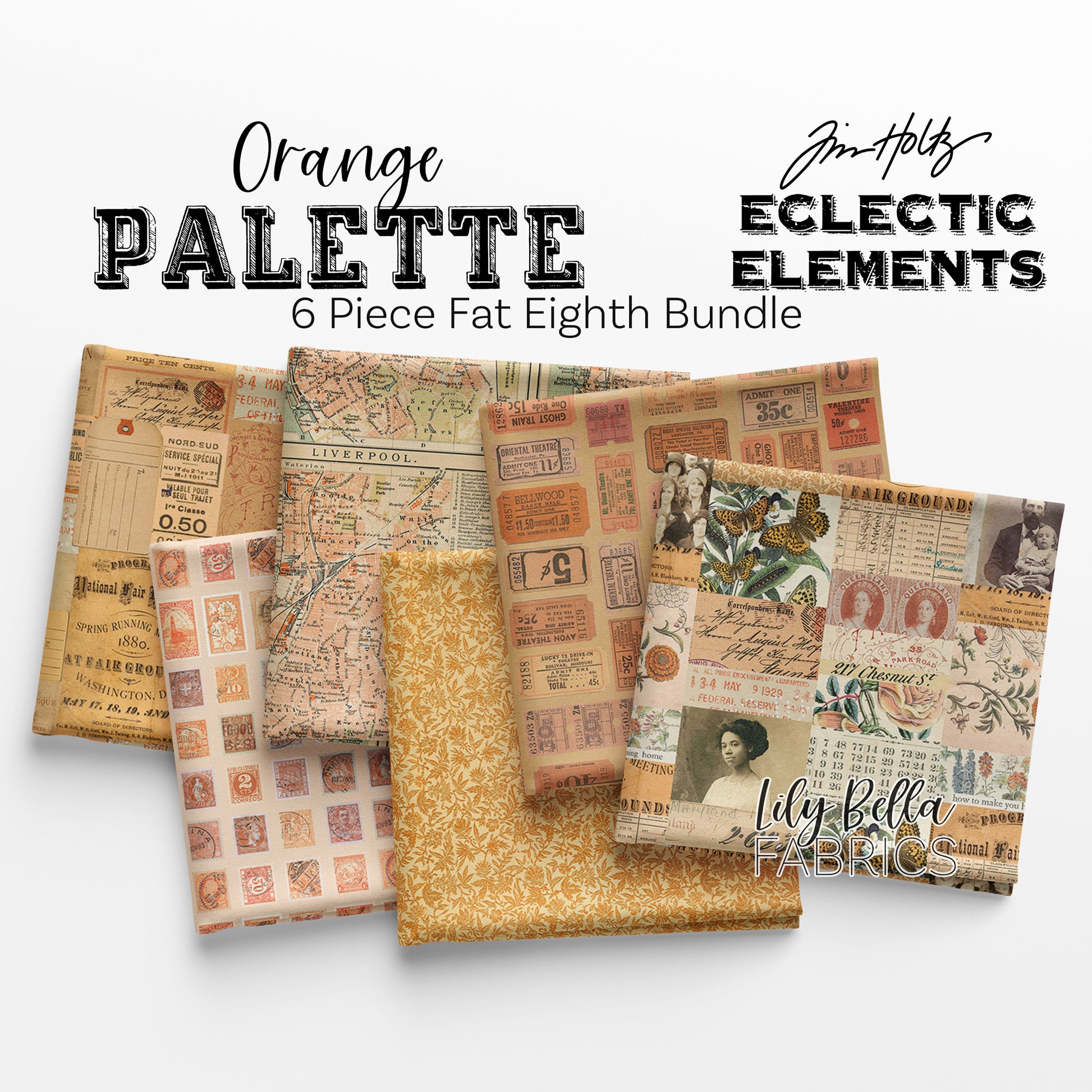 Eclectic Elements Palette: Orange Fat Eighth Bundle (6 pieces) by Tim Holtz for FreeSpirit (TH.PALETTE.ORANGE.6FE)