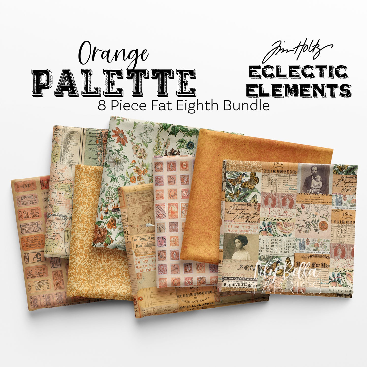 Eclectic Elements Palette: Orange Fat Eighth Bundle (8 pieces) by Tim Holtz for FreeSpirit (TH.PALETTE.ORANGE.8FE)
