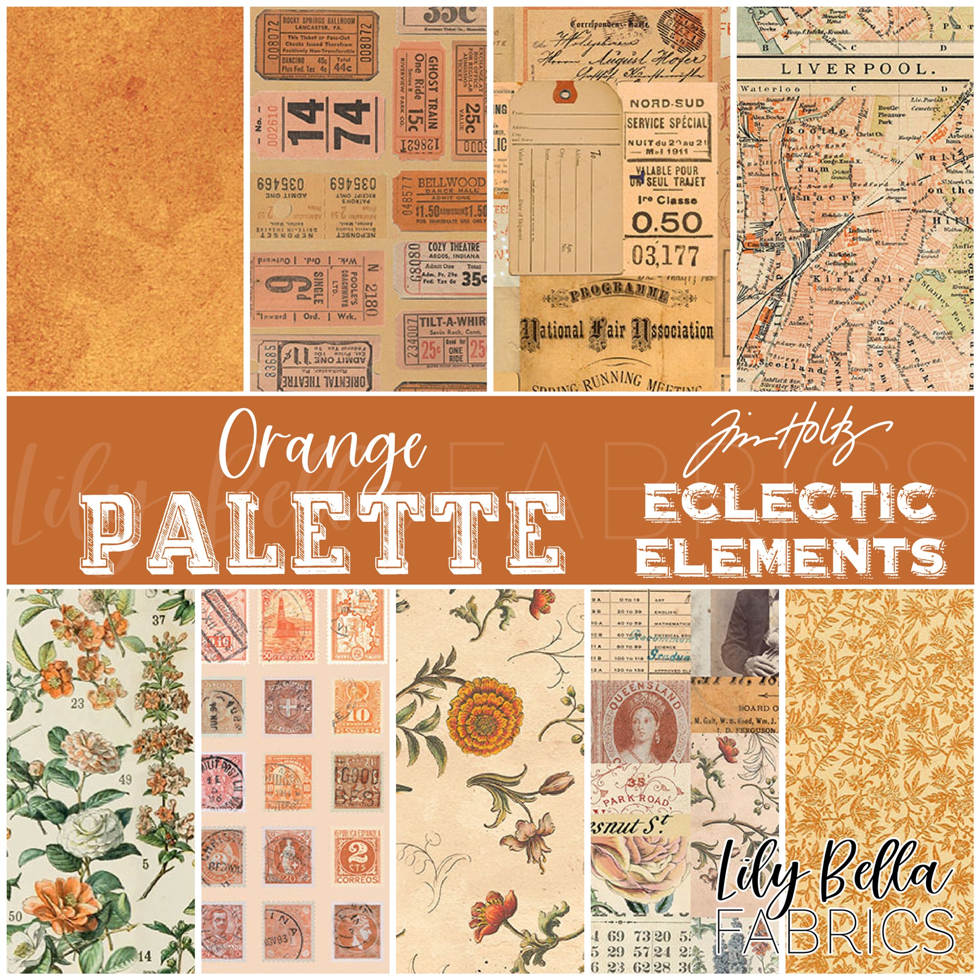 Eclectic Elements Palette: Orange Fat Eighth Bundle (9 pieces) by Tim Holtz for FreeSpirit (TH.PALETTE.ORANGE.9FE)