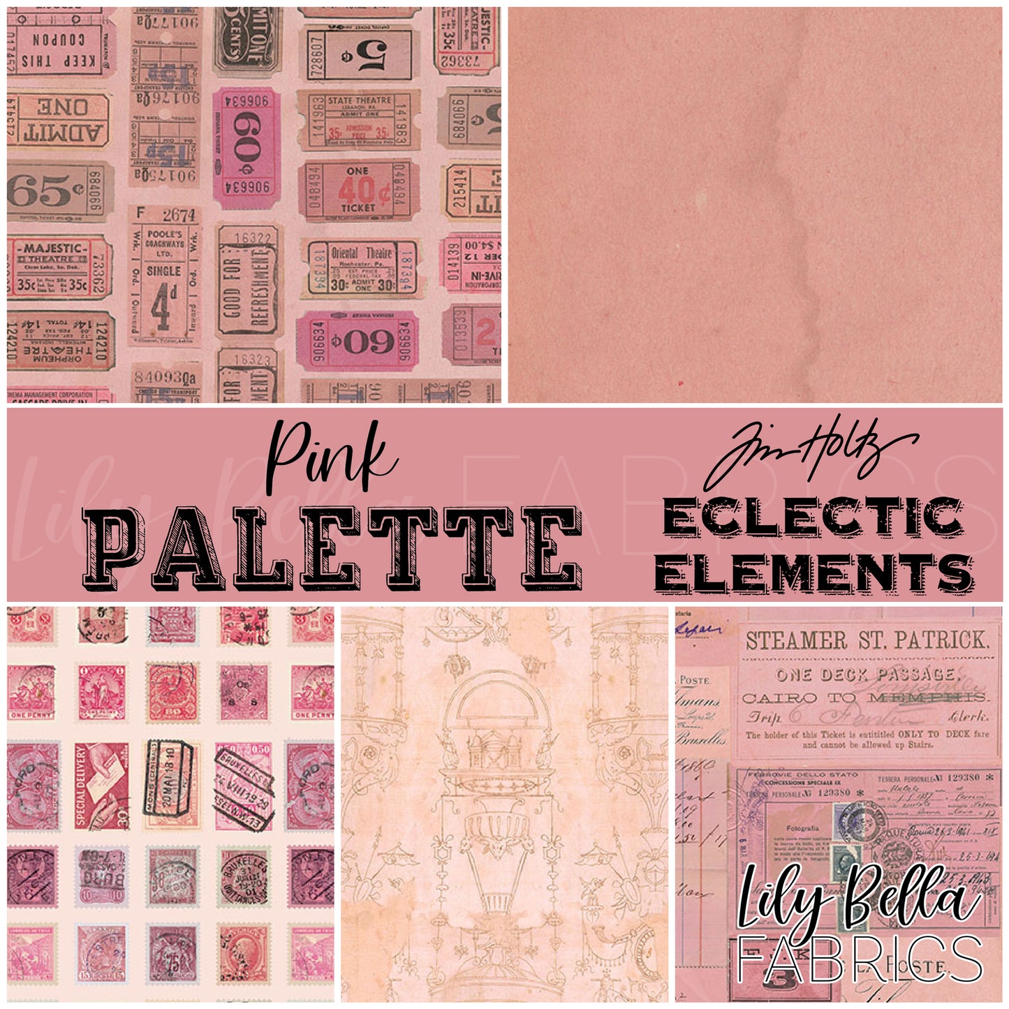 Eclectic Elements Palette: Pink Fat Eighth Bundle (5 pieces) by Tim Holtz for FreeSpirit Fabrics (TH.PALETTE.PINK.5FE)