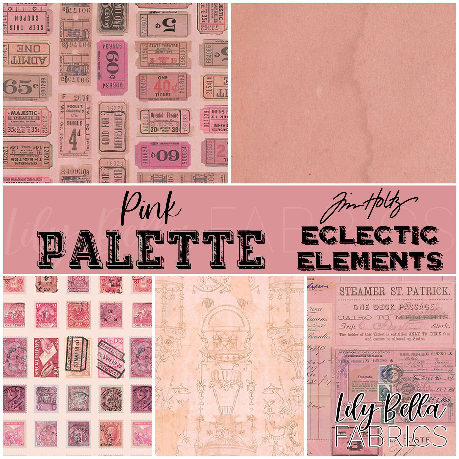 Eclectic Elements Palette: Pink Fat Eighth Bundle (5 pieces) by Tim Holtz for FreeSpirit Fabrics (TH.PALETTE.PINK.5FE)