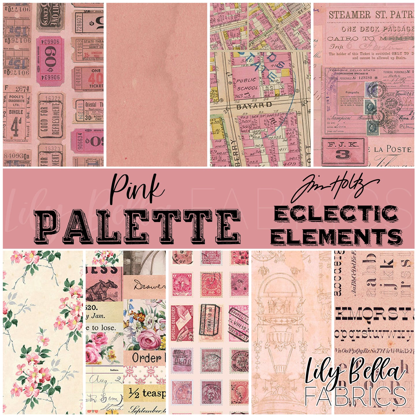 Eclectic Elements Palette: Pink Fat Eighth Bundle (9 pieces) by Tim Holtz for FreeSpirit Fabrics (TH.PALETTE.PINK.9FE)