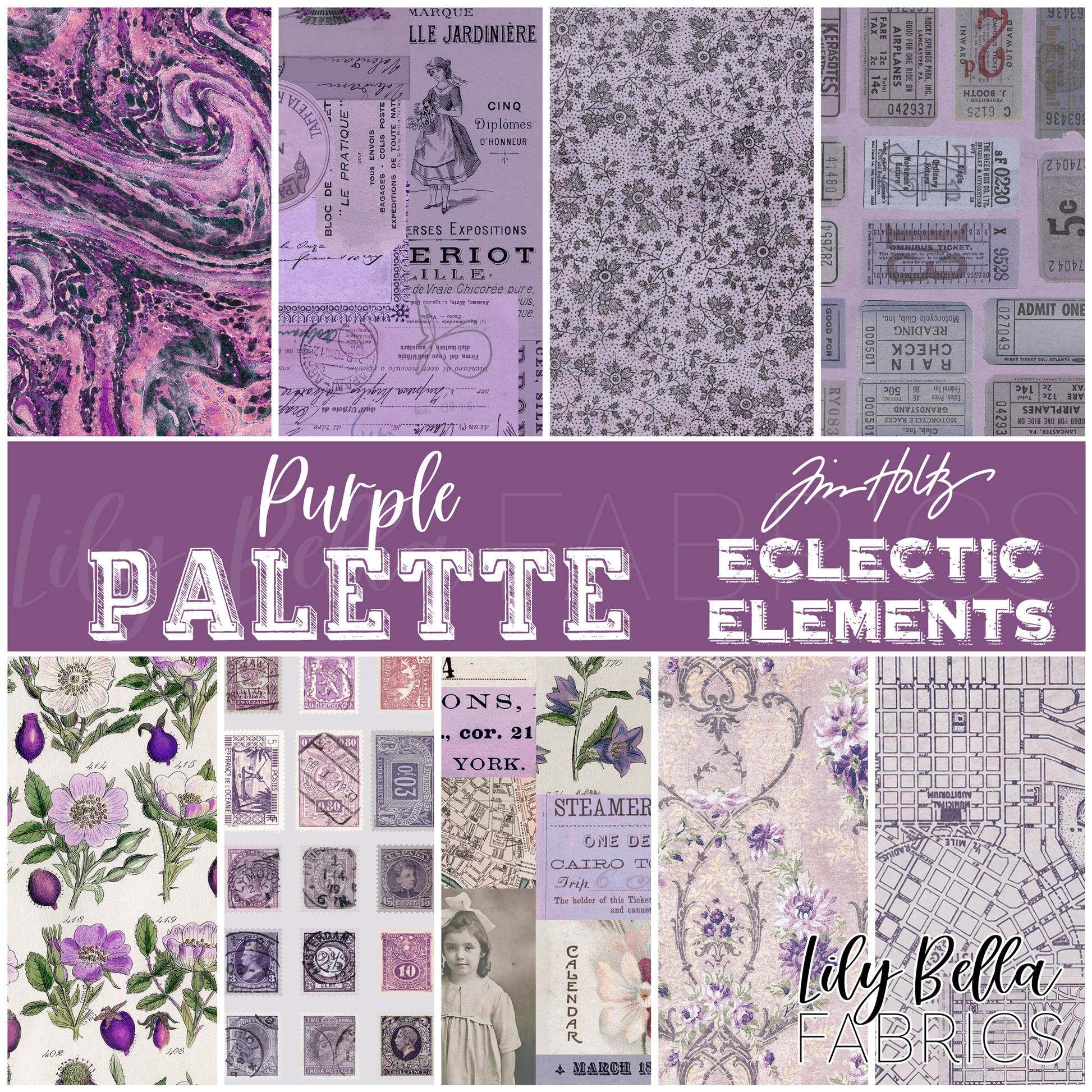 Eclectic Elements Palette: Purple Fabric Collection by Tim Holtz for FreeSpirit Fabrics at Lily Bella Fabrics