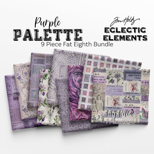 Eclectic Elements Palette: Purple Fat Eighth Bundle (9 pieces) by Tim Holtz for FreeSpirit Fabrics (TH.PALETTE.PURPLE.9FE)