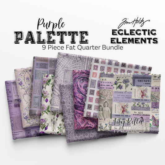 Eclectic Elements Palette: Purple Fat Quarter Bundle (9 pieces) by Tim Holtz for FreeSpirit Fabrics (TH.PALETTE.PURPLE.9FQ)