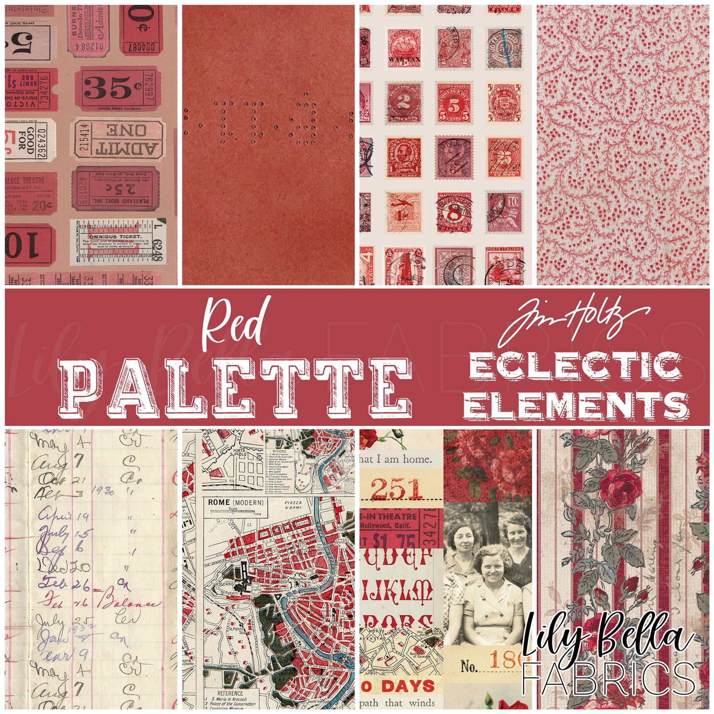 Eclectic Elements Palette: Red Fabric Collection by Tim Holtz for FreeSpirit at Lily Bella Fabrics