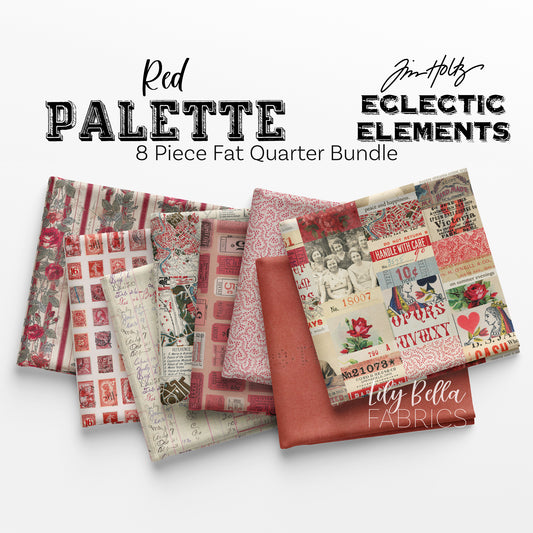 Eclectic Elements Palette: Red Fat Quarter Bundle (8 pieces) by Tim Holtz for FreeSpirit (TH.PALETTE.RED.8FQ)