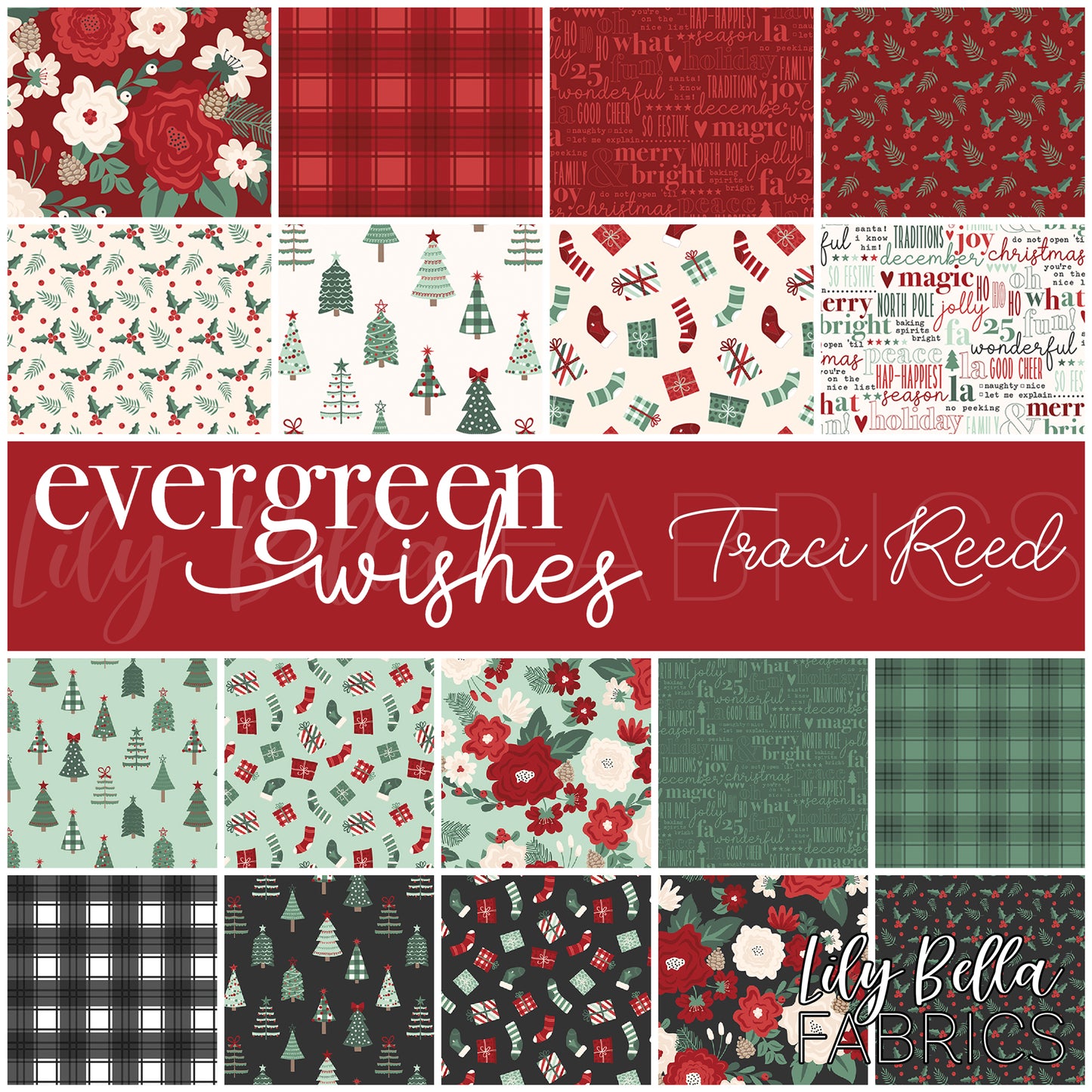 Evergreen Wishes Fabric Collection by Traci Reed for Riley Blake Designs at Lily Bella Fabrics