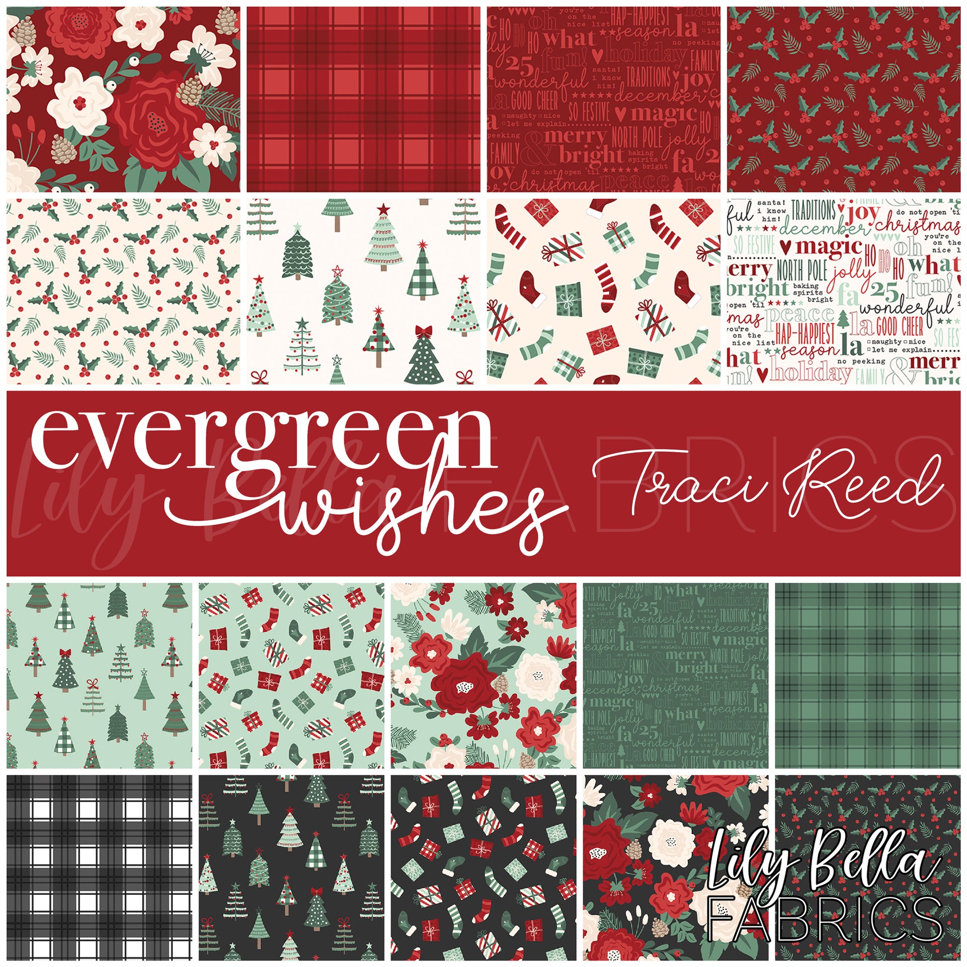 Evergreen Wishes Fabric Collection by Traci Reed for Riley Blake Designs at Lily Bella Fabrics