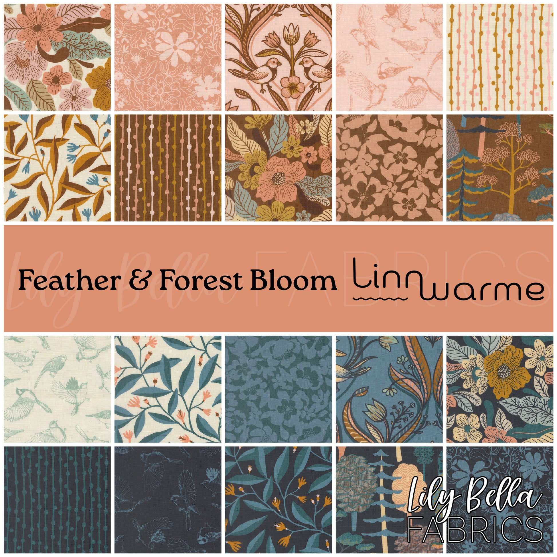 Feather and Forest Bloom Fabric Collection by Linn Warme for Moda at Lily Bella Fabrics