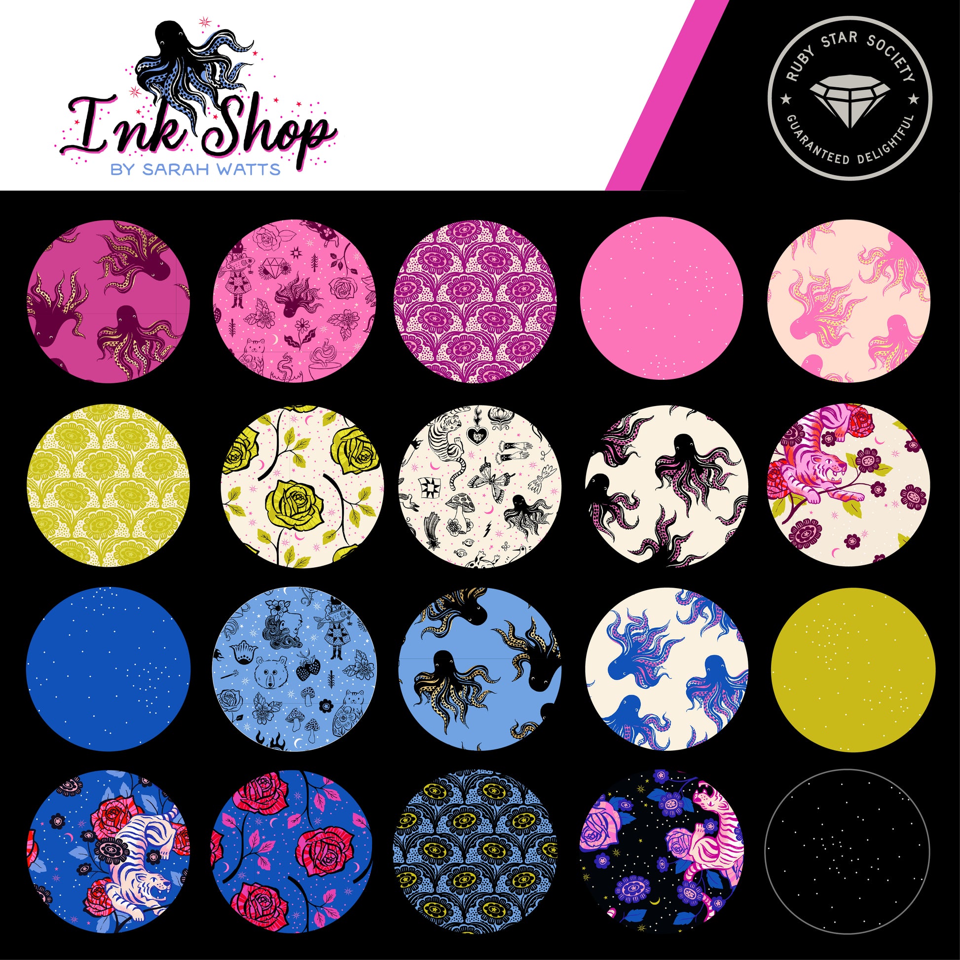 Ink Shop Fabric Collection by Sarah Watts for Ruby Star Society at Lily Bella Fabrics