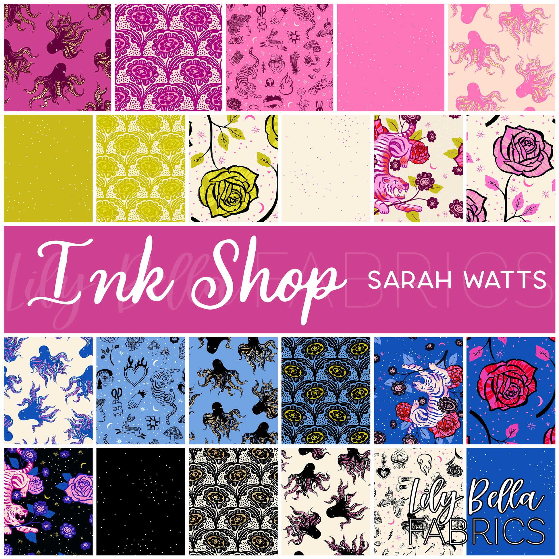 Ink Shop Fabric Collection by Sarah Watts for Ruby Star Society at Lily Bella Fabrics
