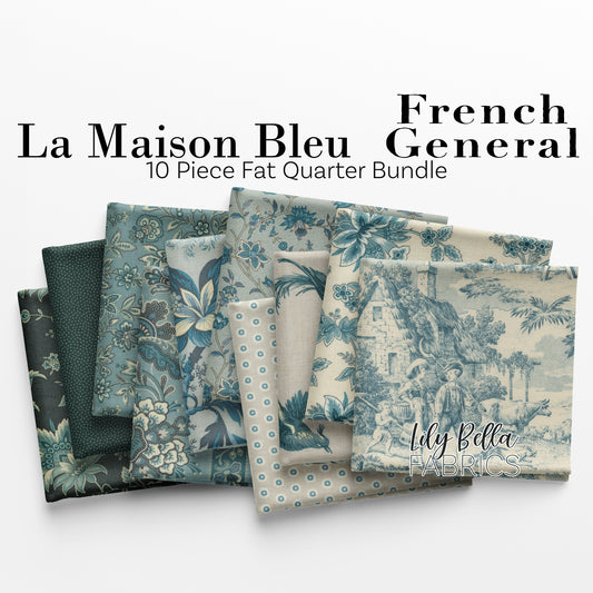 La Maison Bleu Fat Quarter Bundle (10 pieces) by French General for Moda (FG.LAMAISONBLEU.10FQ)