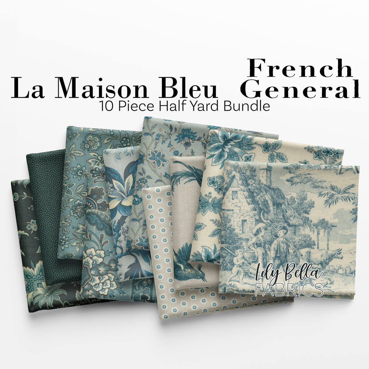 La Maison Bleu Half Yard Bundle (10 pieces) by French General for Moda (FG.LAMAISONBLEU.10HY)