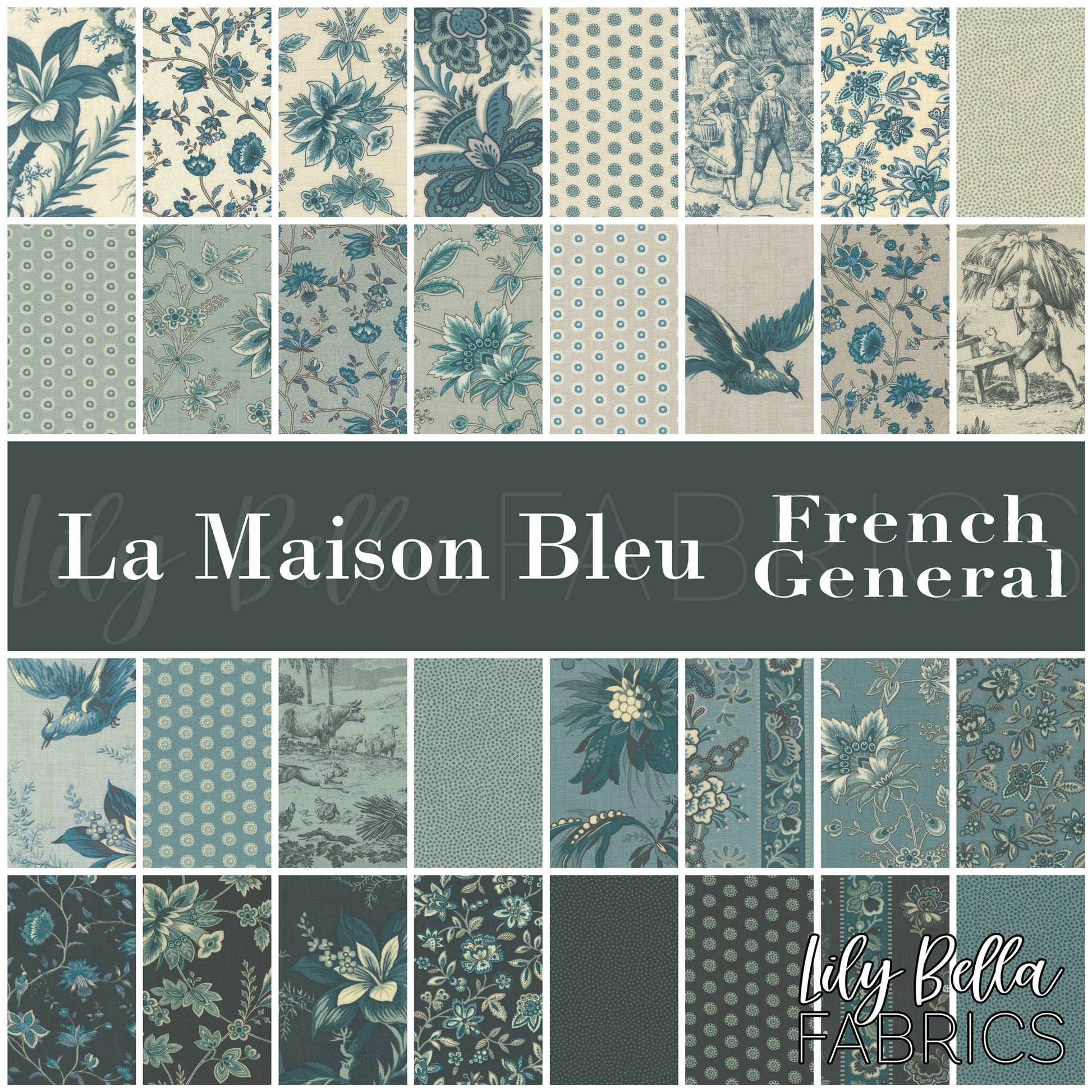 La Maison Bleu Fabric Collection by French General for Moda at Lily Bella Fabrics
