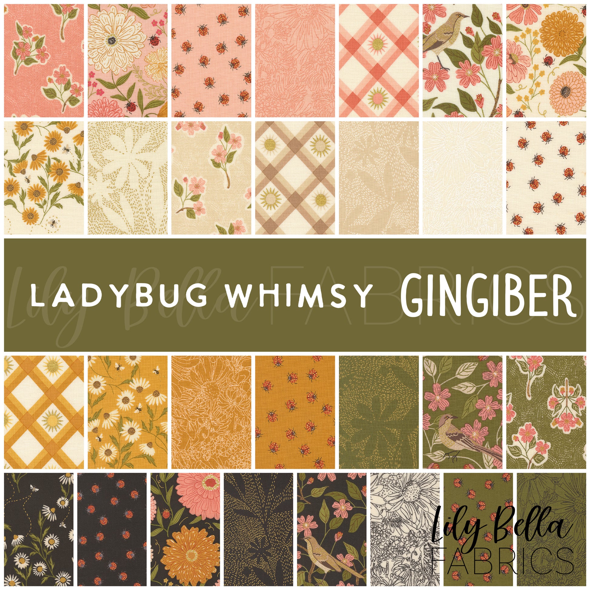 Ladybug Whimsy Fabric Collection by Gingiber for Moda at Lily Bella Fabrics