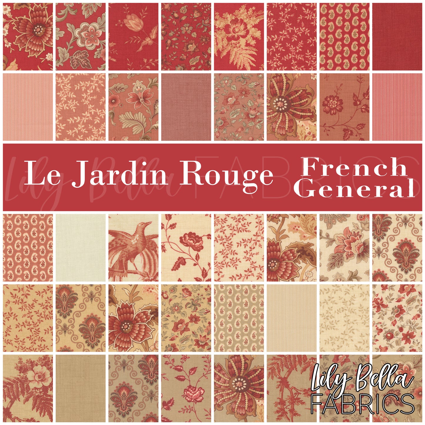 Le Jardin Rouge Fabric Collection by French General for Moda at Lily Bella Fabrics