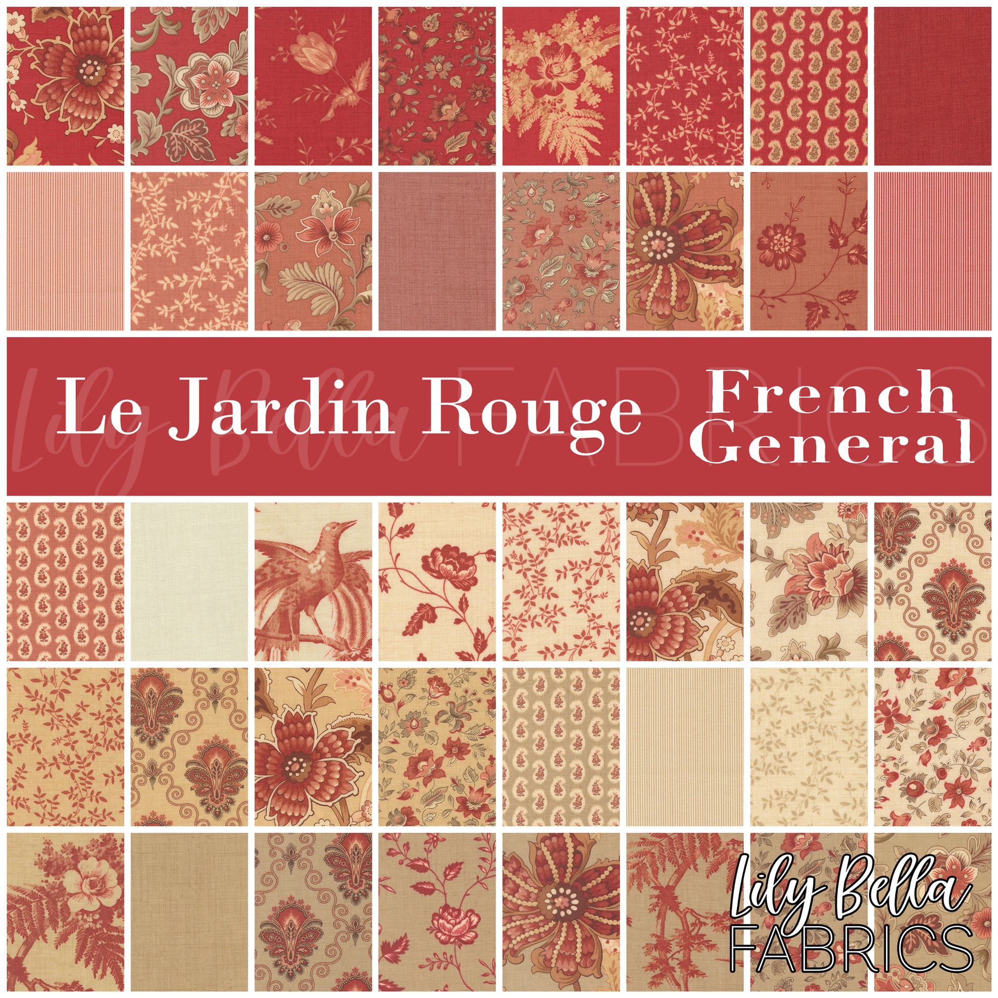 Le Jardin Rouge Fabric Collection by French General for Moda at Lily Bella Fabrics