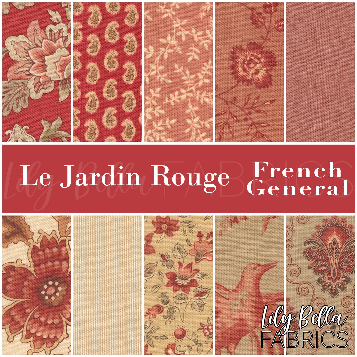 Le Jardin Rouge Fabric Collection by French General for Moda at Lily Bella Fabrics