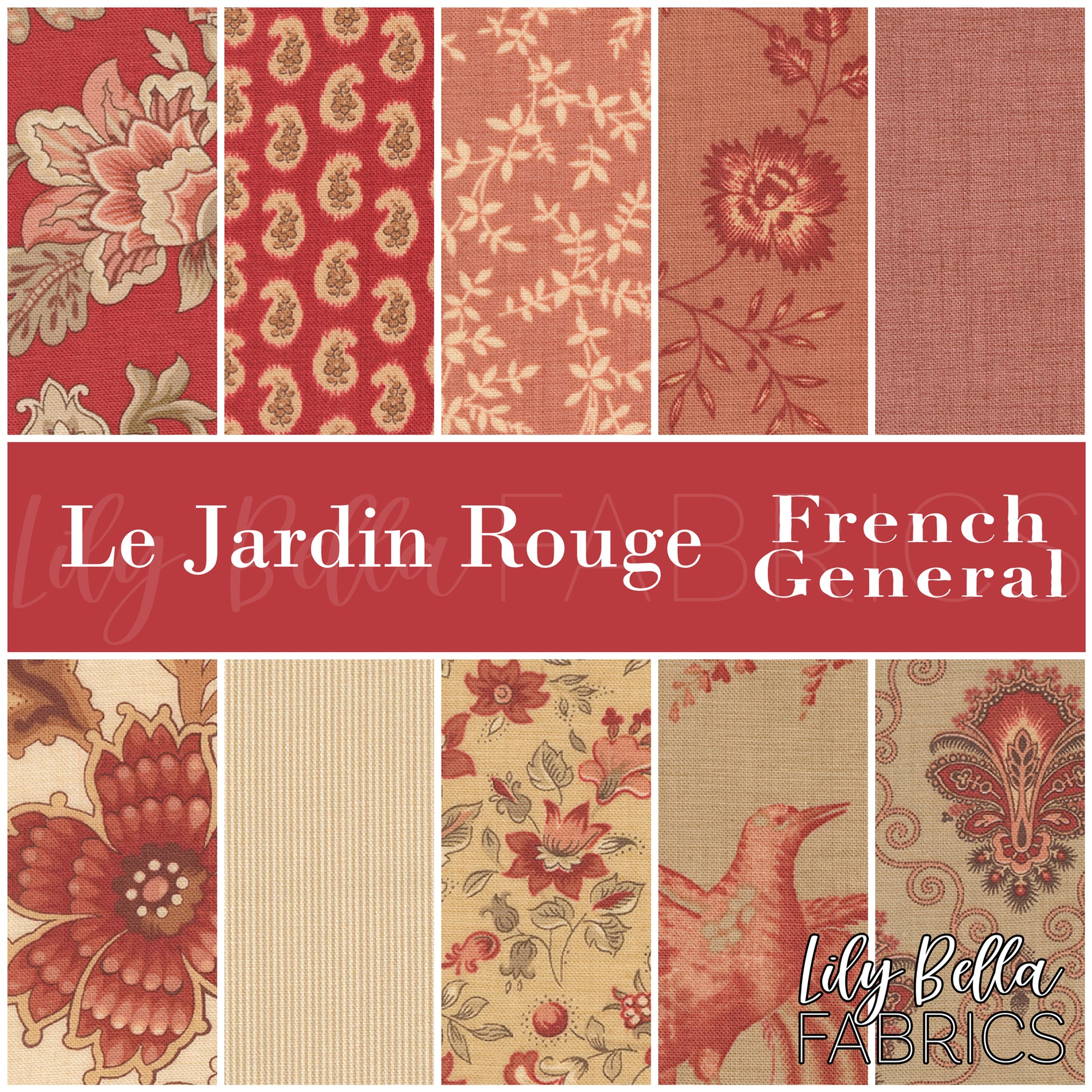 Le Jardin Rouge Fabric Collection by French General for Moda at Lily Bella Fabrics