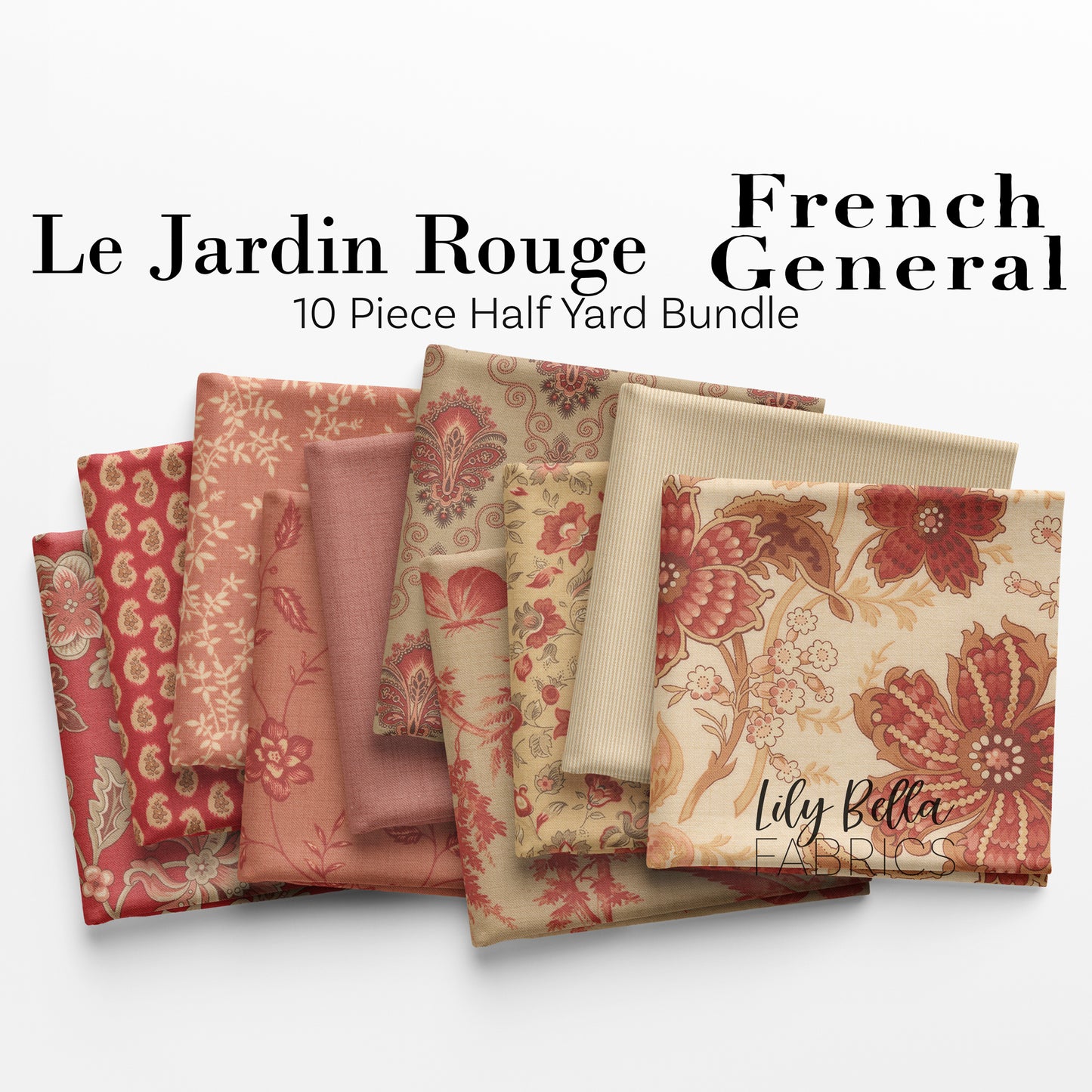 Le Jardin Rouge Half Yard Bundle (10 pieces) by French General for Moda (FG.LEJARDINROUGE.10HY)
